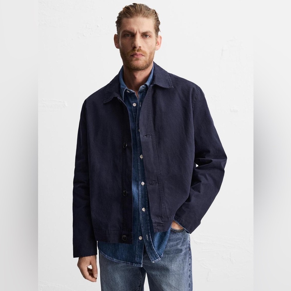 ZARA NWOT Men's Cotton Indigo Blue Wax Effect Lined Jacket, Size L